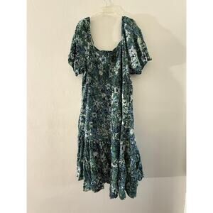 Sonoma Smocked Puff Sleeve Floral Midi Dress – Green Blue Print – Size 4X